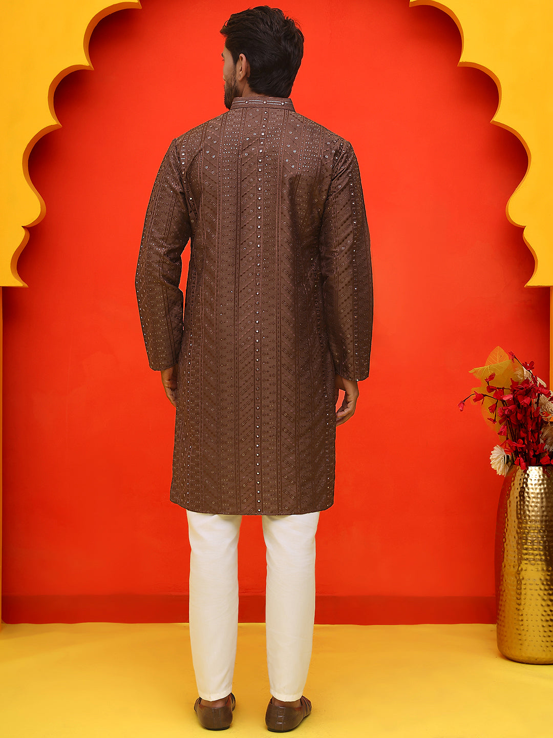 Embroidered straight Kurta Set For Men ( JOKP P 5225 Coffee )