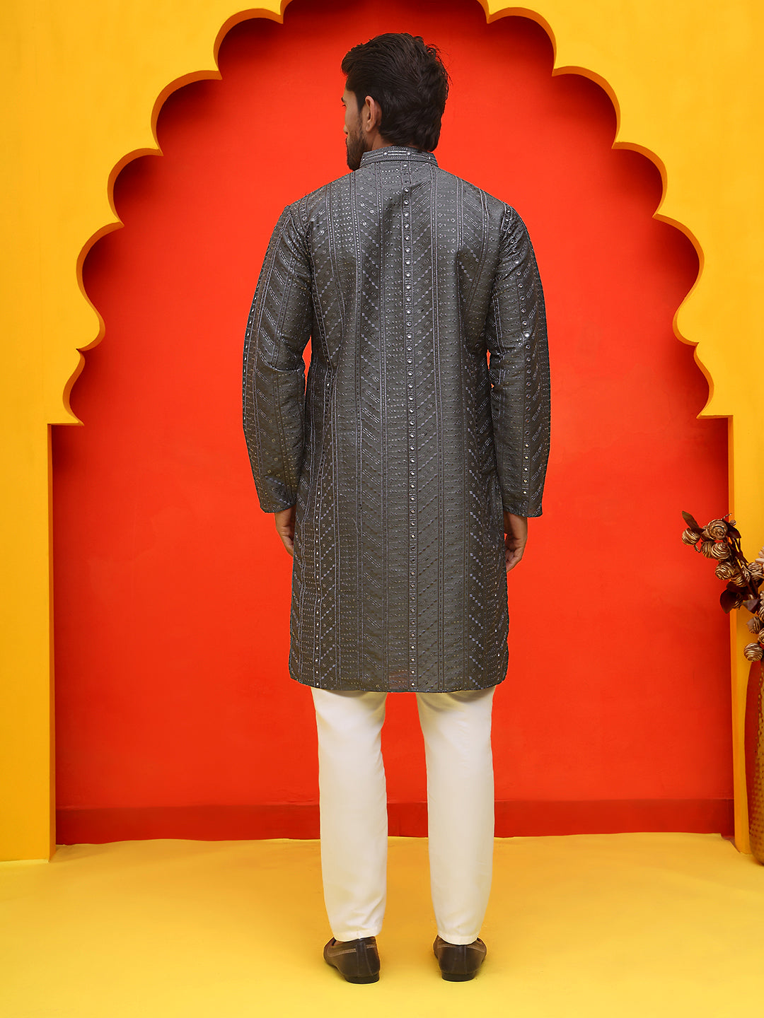 Embroidered straight Kurta Set For Men ( JOKP P 5225 Grey )