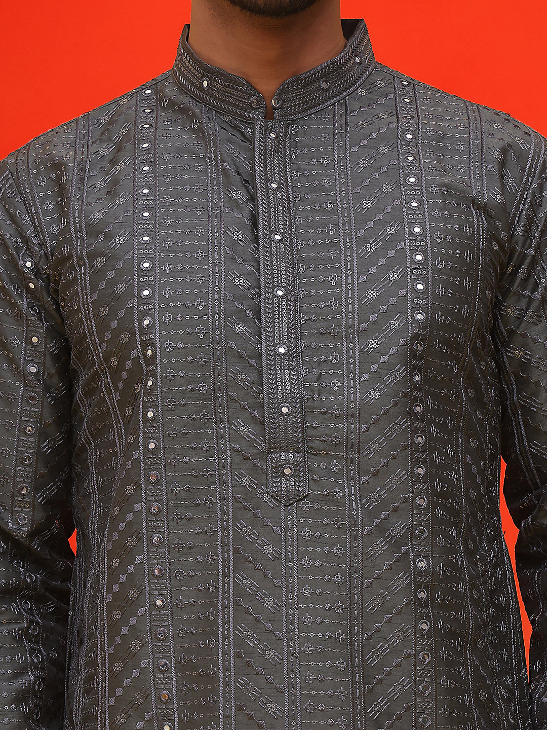 Embroidered straight Kurta Set For Men ( JOKP P 5225 Grey )