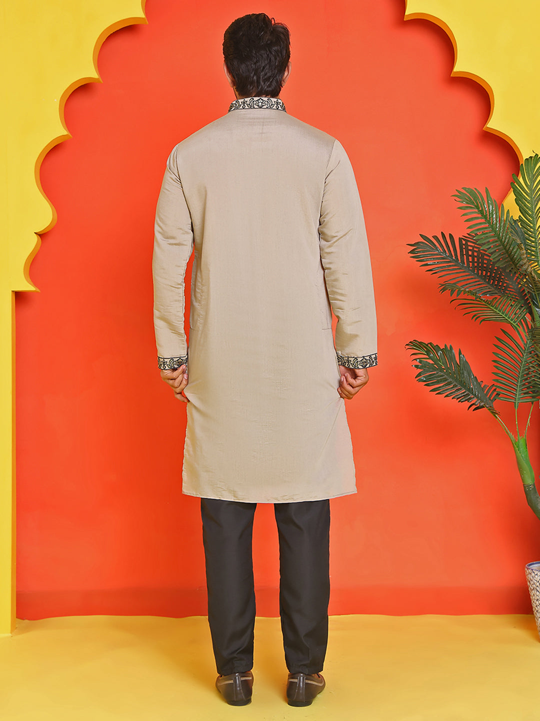 Embroidered & Sequins Kurta Set For Men ( JOKP B-P 5226 Beige )