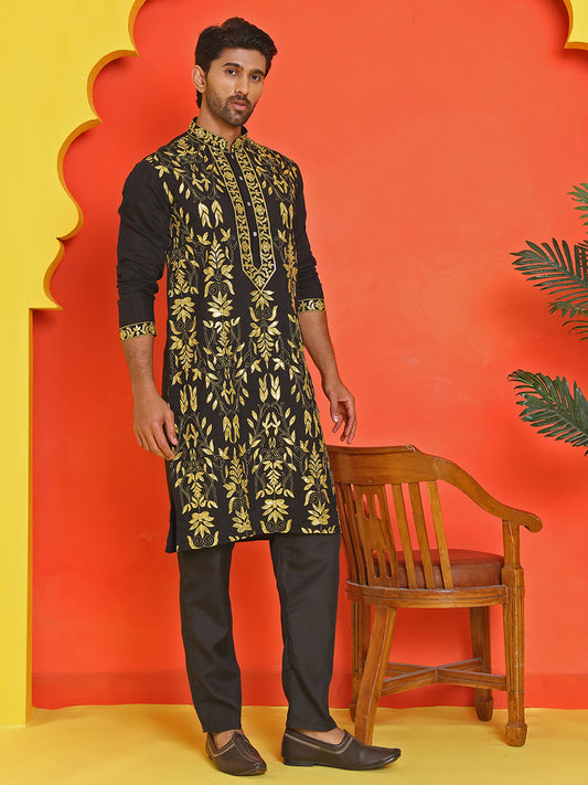 Embroidered & Sequins Kurta Set For Men ( JOKP B-P 5226 Black )