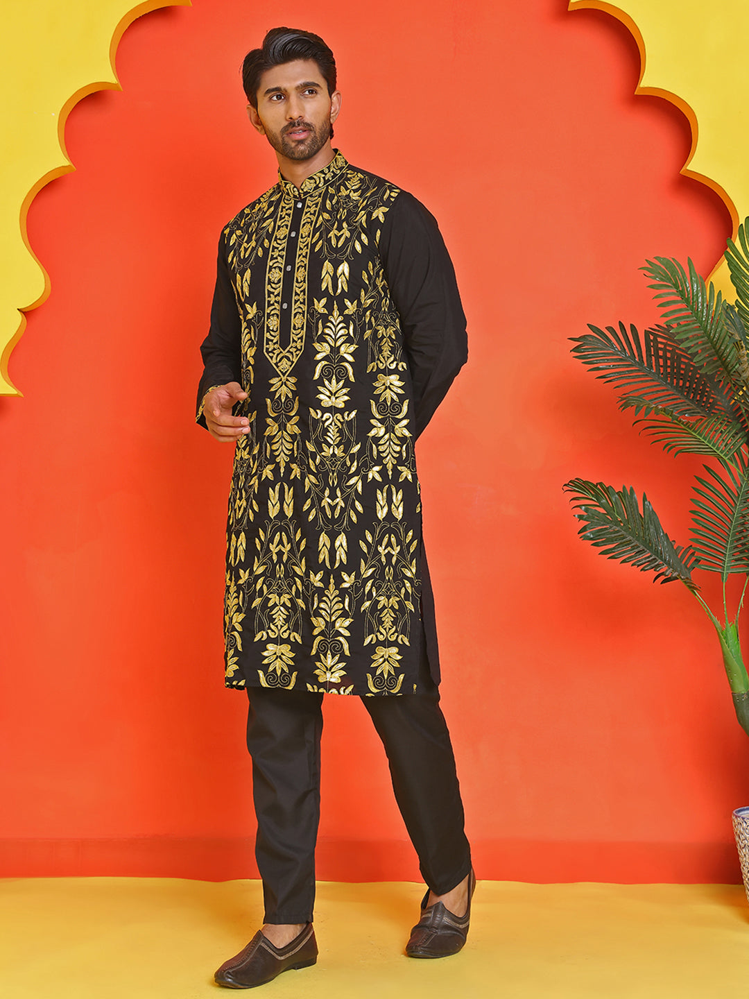 Embroidered & Sequins Kurta Set For Men ( JOKP B-P 5226 Black )