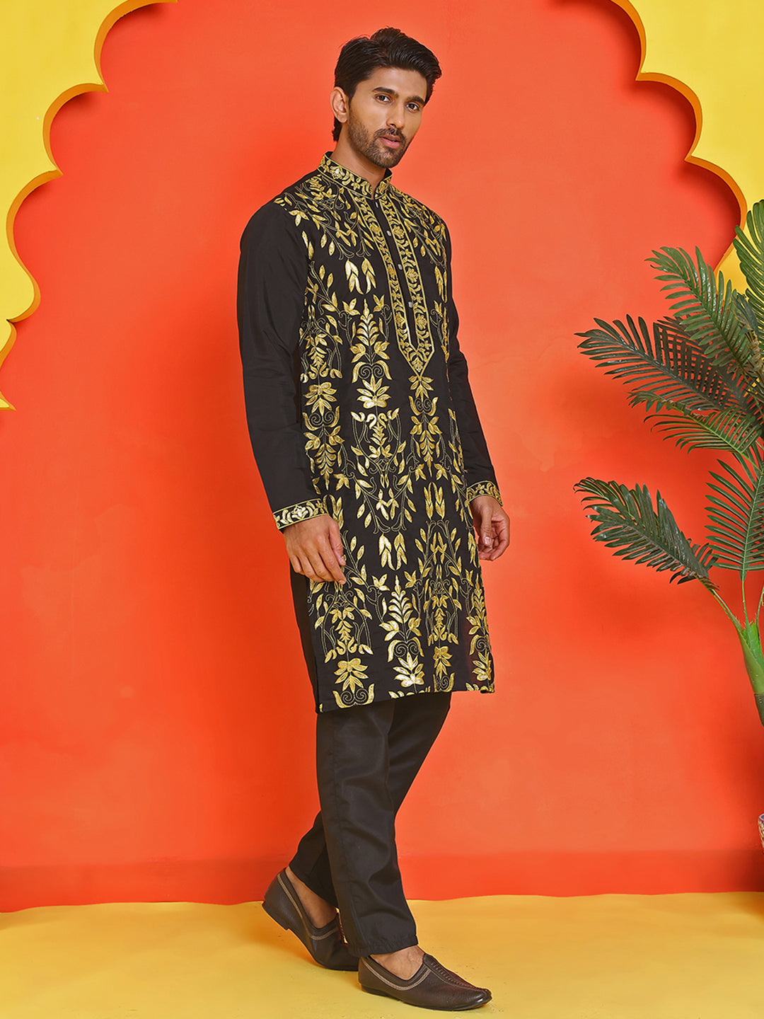 Embroidered & Sequins Kurta Set For Men ( JOKP B-P 5226 Black )