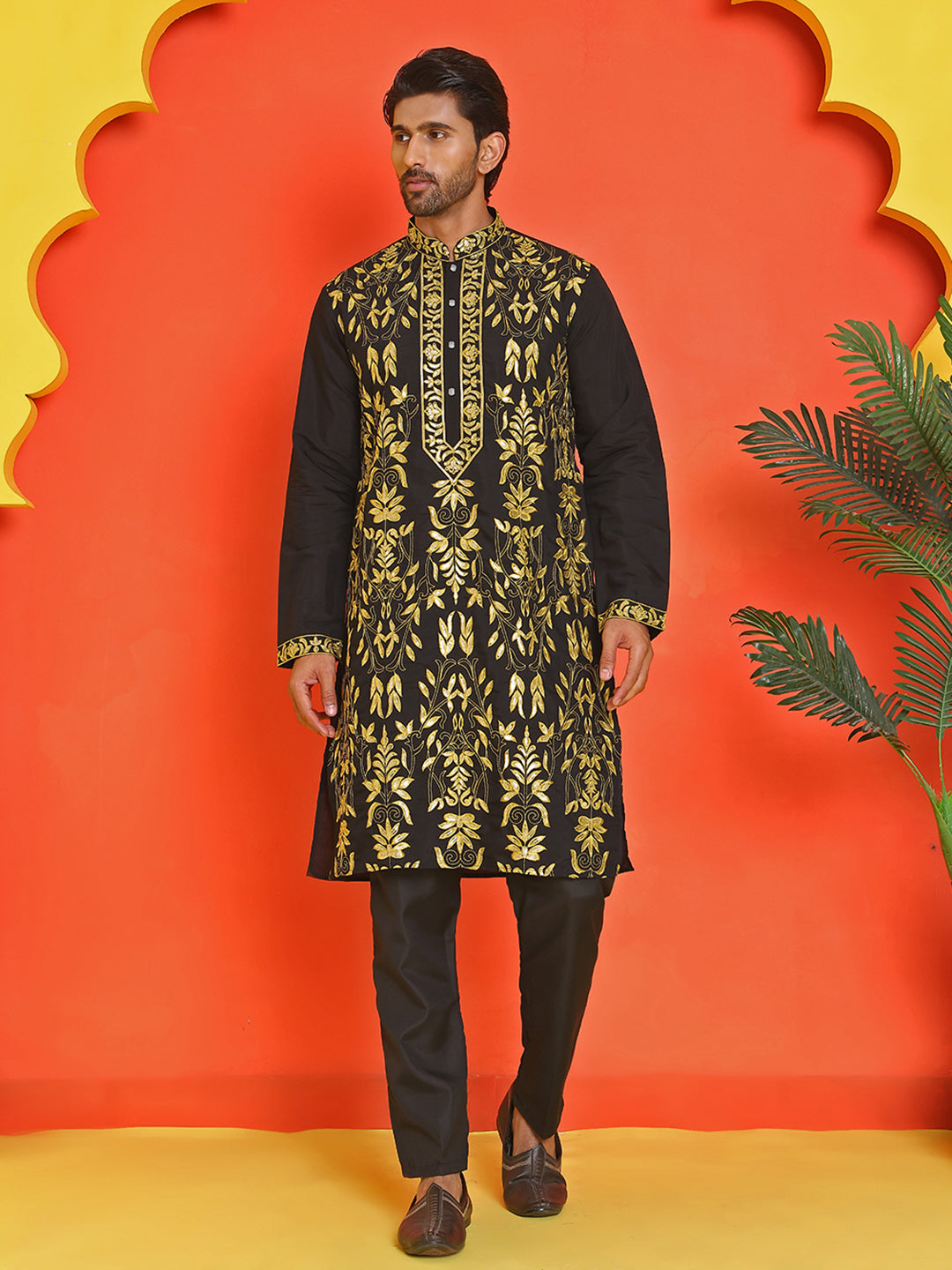 Embroidered & Sequins Kurta Set For Men ( JOKP B-P 5226 Black )
