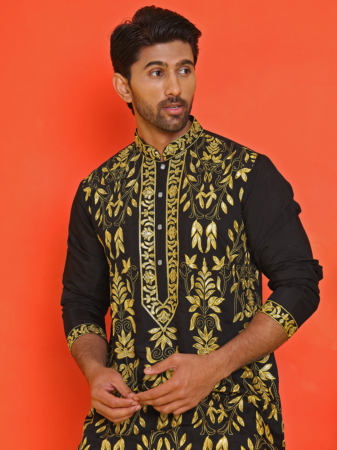 Embroidered & Sequins Kurta Set For Men ( JOKP B-P 5226 Black )