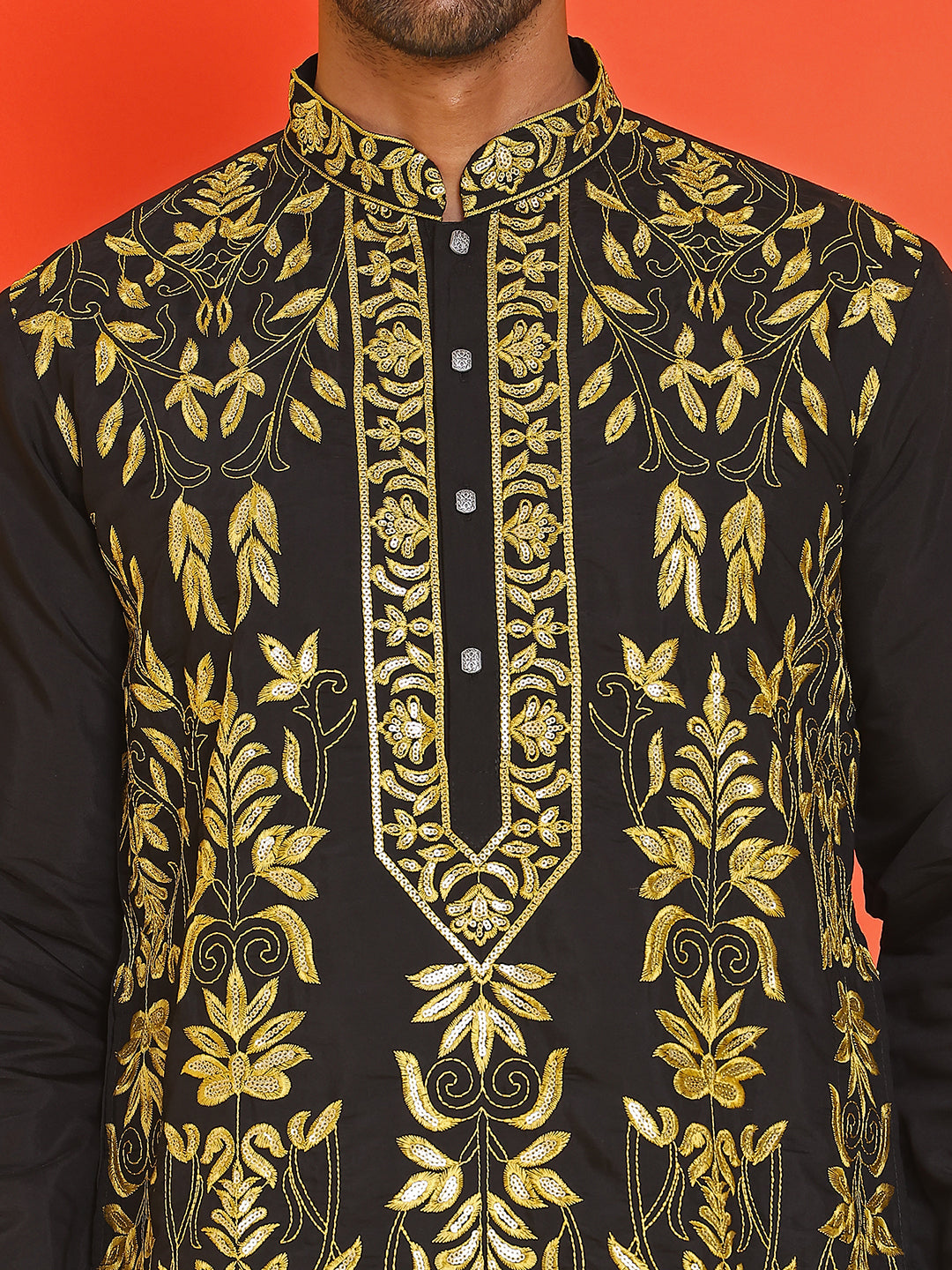 Embroidered & Sequins Kurta Set For Men ( JOKP B-P 5226 Black )