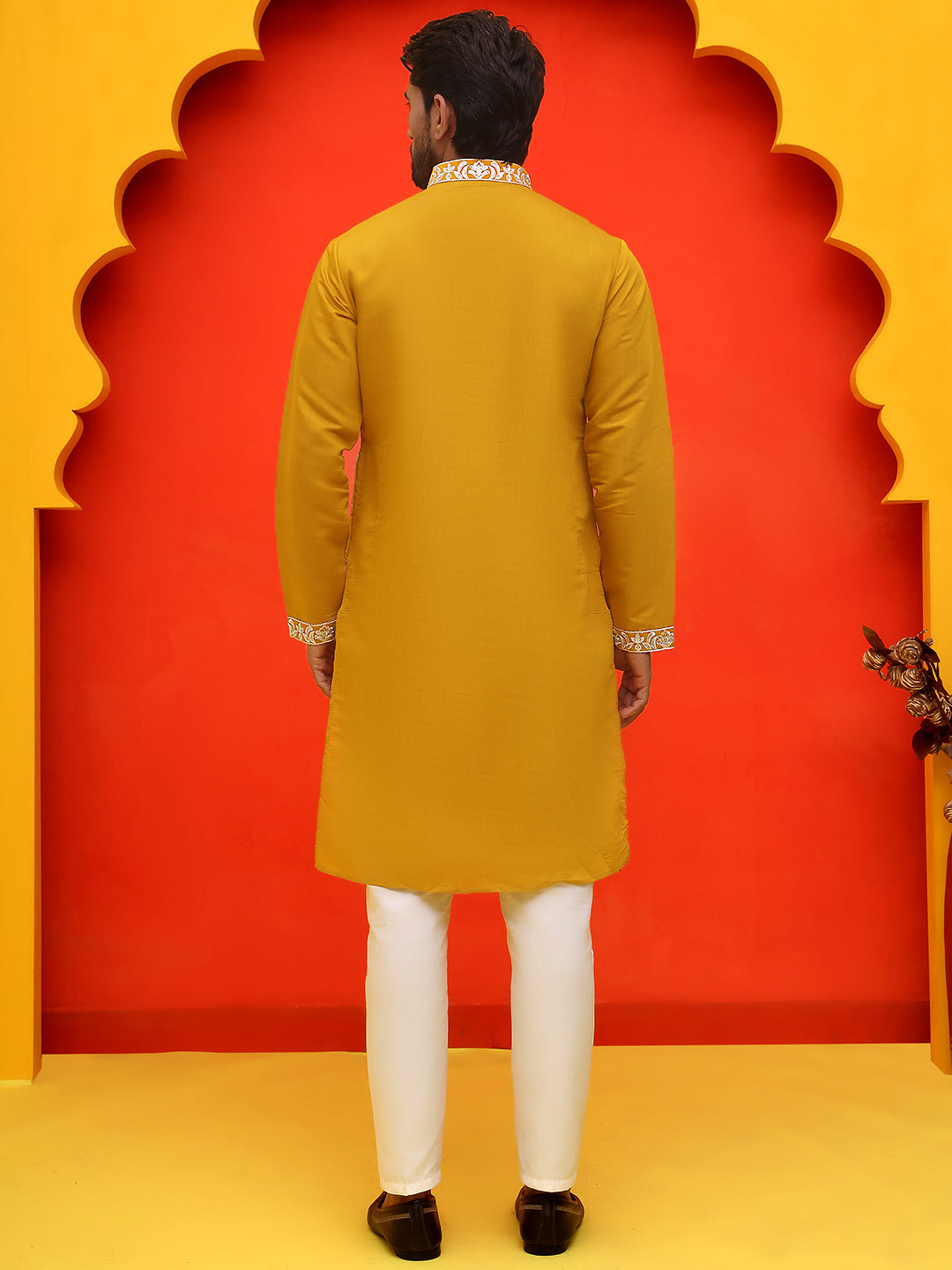 Embroidered & Sequins Kurta Set For Men ( JOKP P 5226 Mustard )