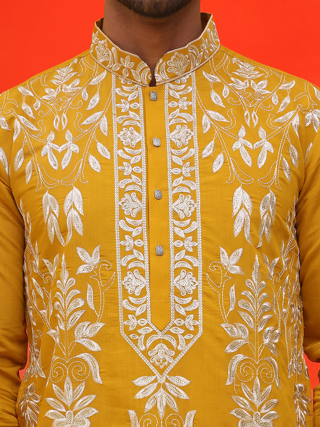 Embroidered & Sequins Kurta Set For Men ( JOKP P 5226 Mustard )