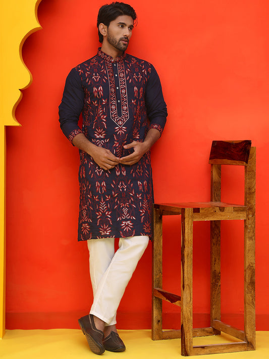 Embroidered & Sequins Kurta Set For Men ( JOKP P 5226 Navy )