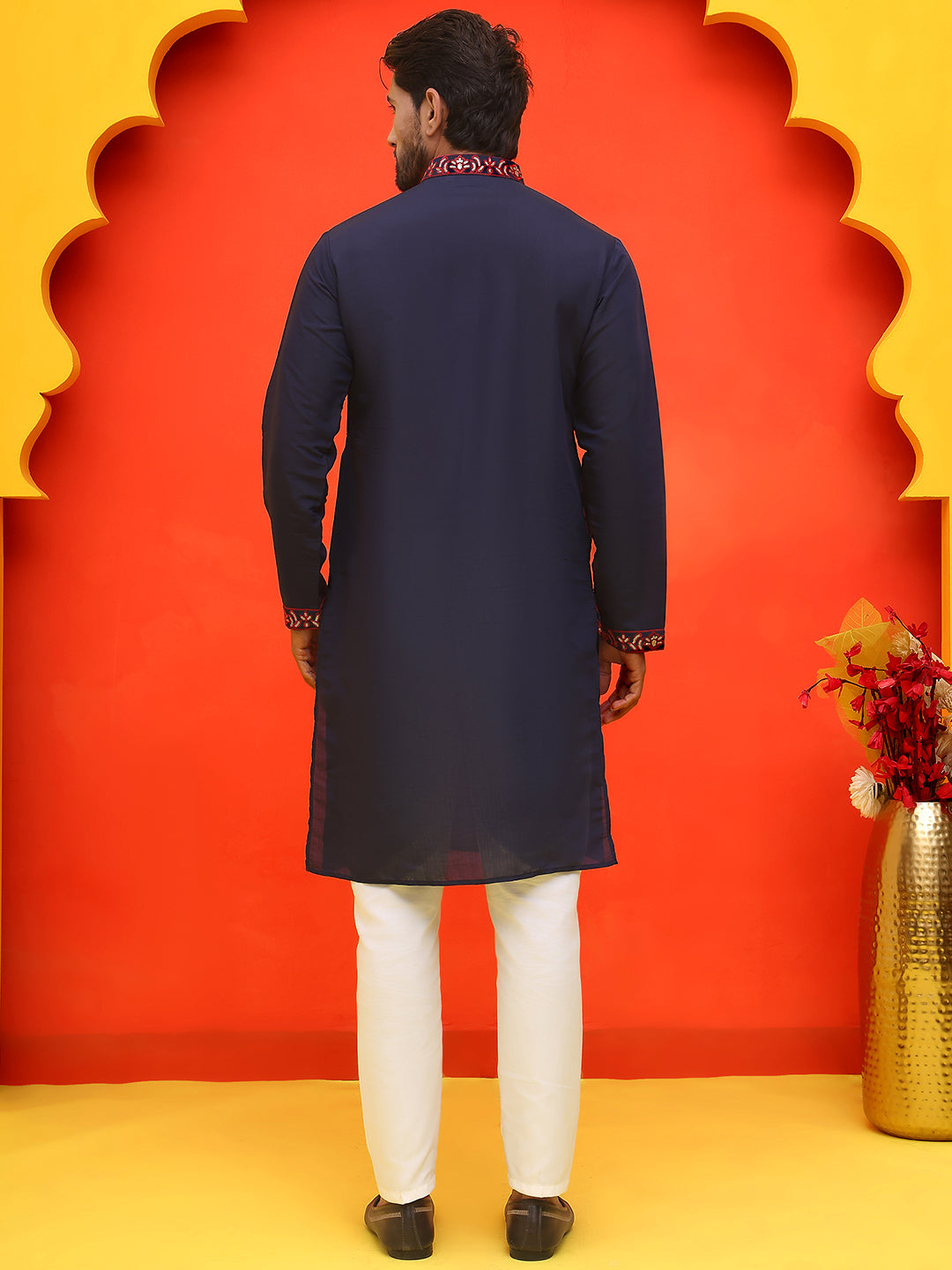 Embroidered & Sequins Kurta Set For Men ( JOKP P 5226 Navy )