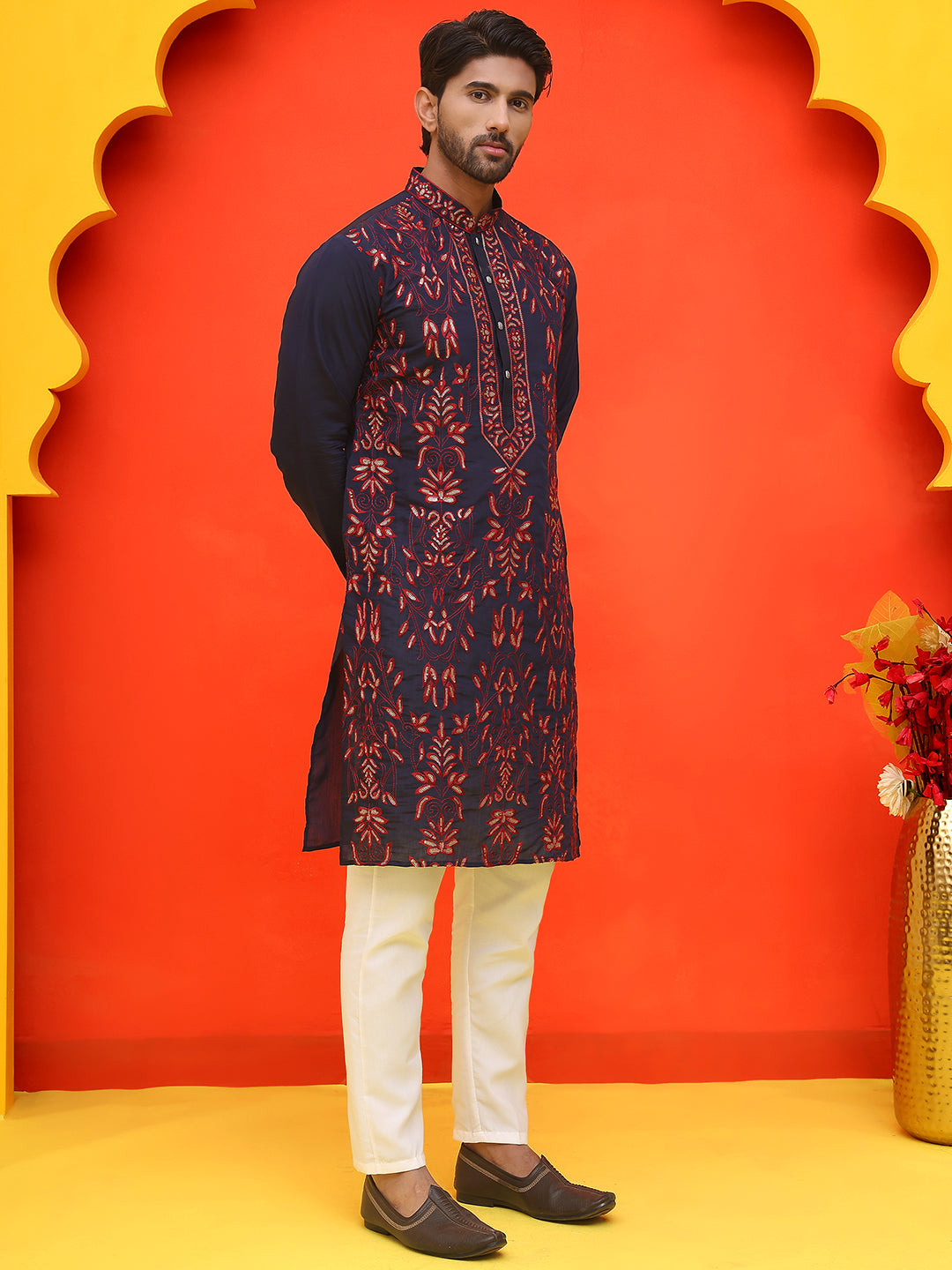 Embroidered & Sequins Kurta Set For Men ( JOKP P 5226 Navy )