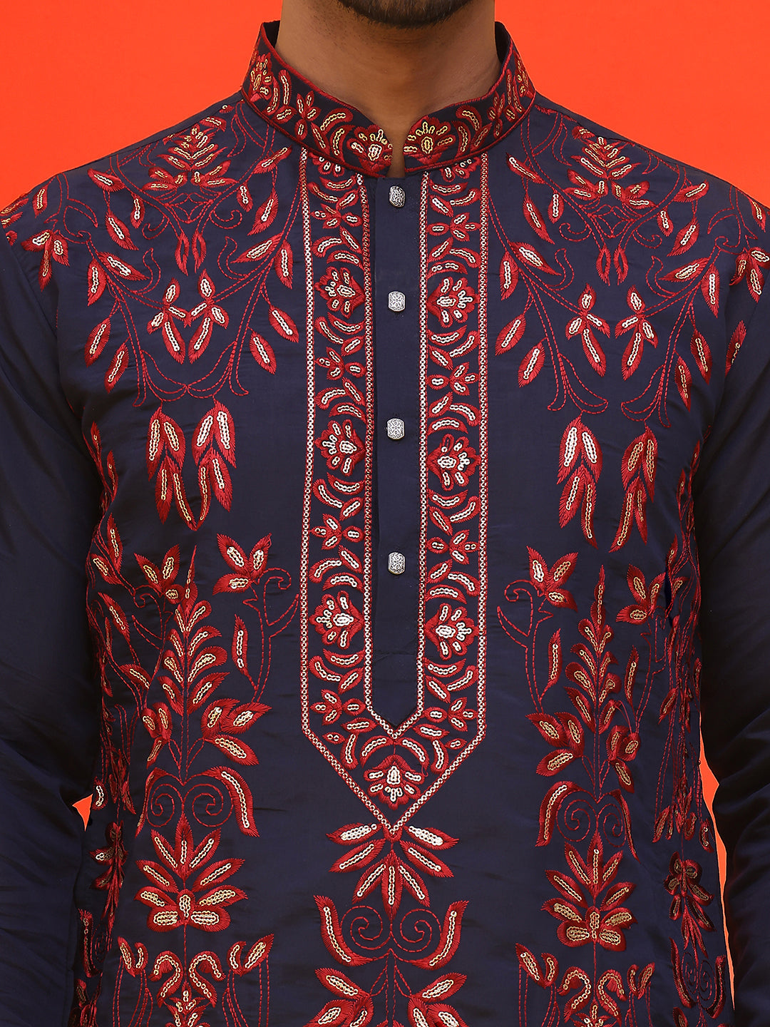 Embroidered & Sequins Kurta Set For Men ( JOKP P 5226 Navy )