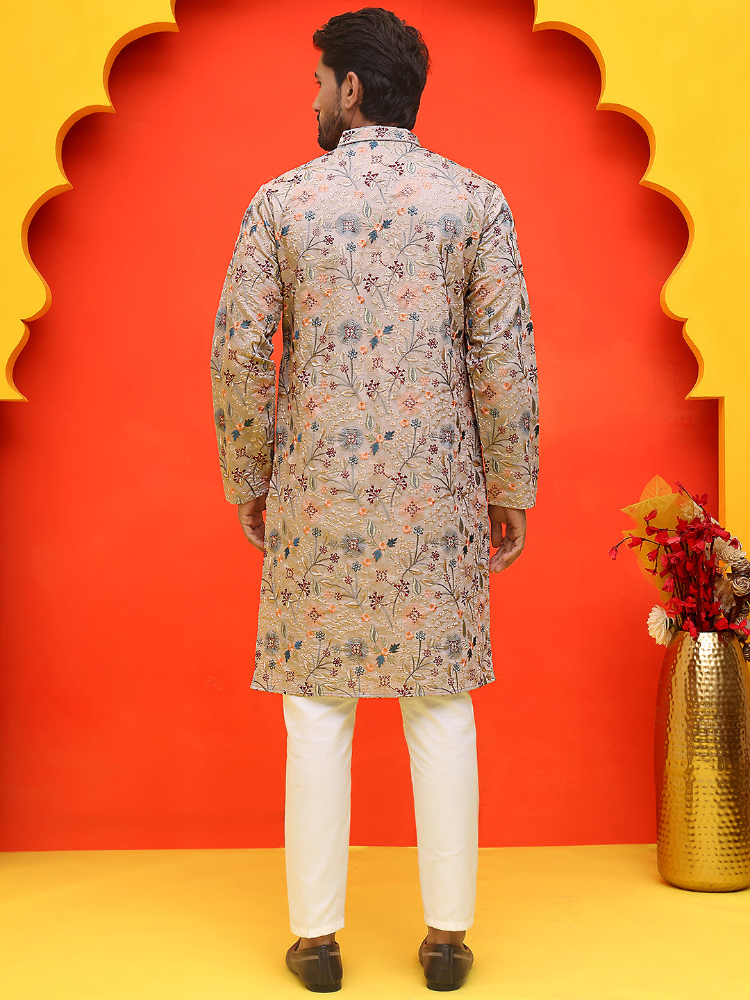 Embroidered Kurta Set For Men ( JOKP P 5227 Cream )