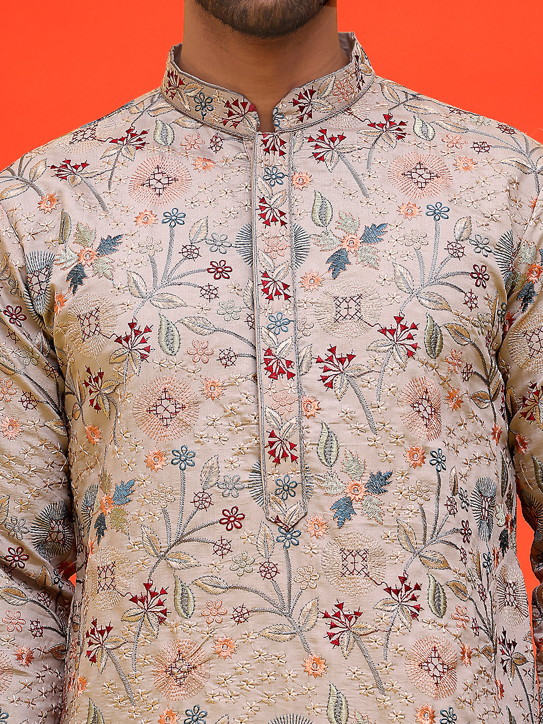 Embroidered Kurta Set For Men ( JOKP P 5227 Cream )