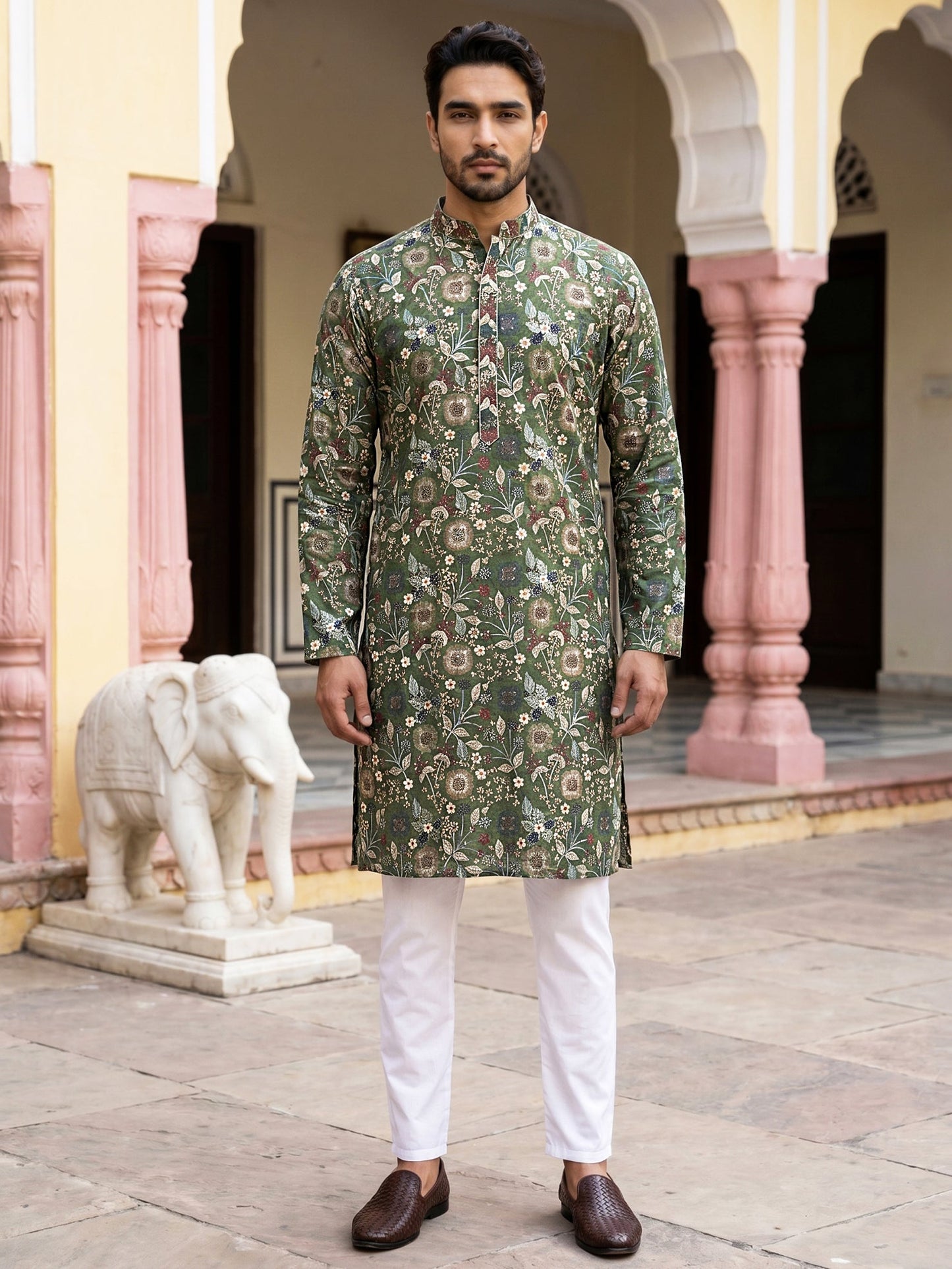 Silk Blend Floral Embroidered Kurta Pyjama Set