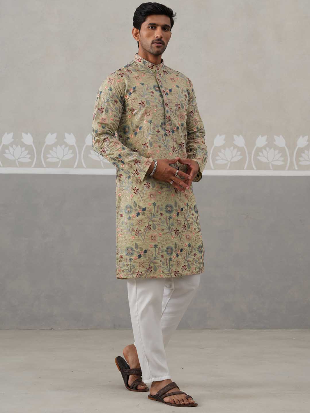 Embroidered Kurta Set For Men ( JOKP P 5227 P 5227Pista ) [FF] [E-3-4]