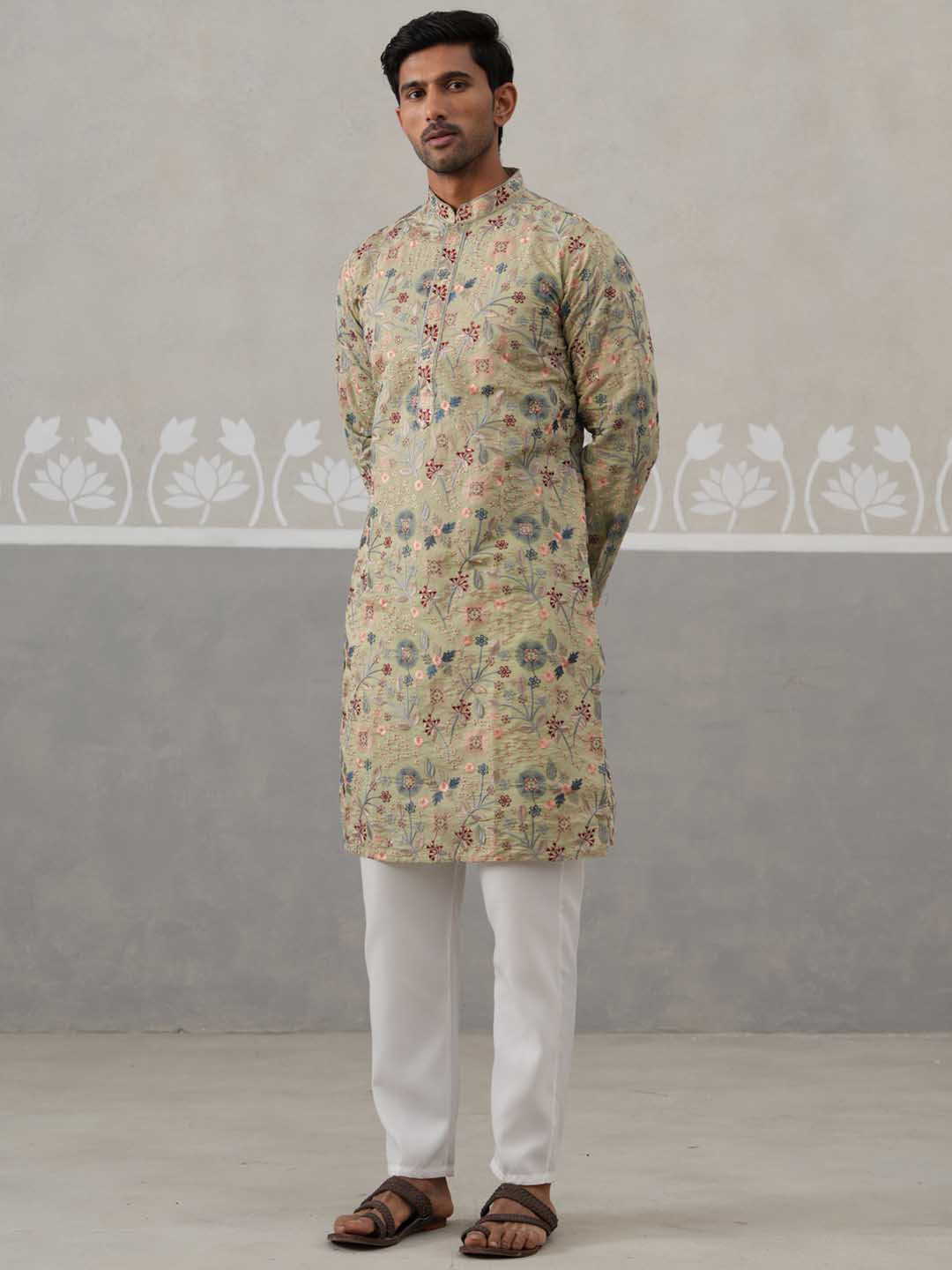Embroidered Kurta Set For Men ( JOKP P 5227 P 5227Pista ) [FF] [E-3-4]