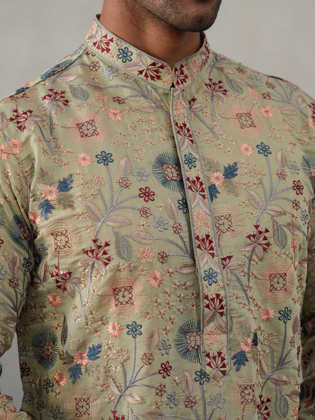 Embroidered Kurta Set For Men ( JOKP P 5227 P 5227Pista ) [FF] [E-3-4]