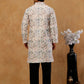 Silk Blend Floral Embroidered Kurta With Korean Pants ( JOKP PJ11B B 5227 White )