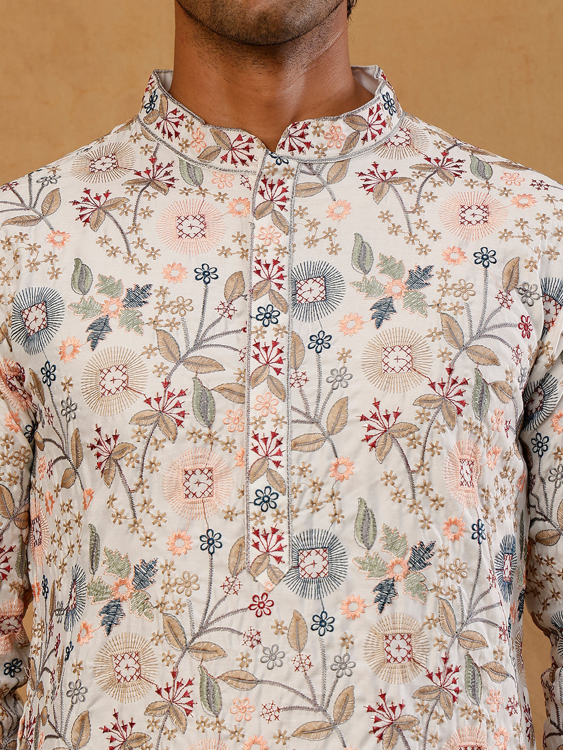 Silk Blend Floral Embroidered Kurta With Korean Pants ( JOKP PJ11B B 5227 White )