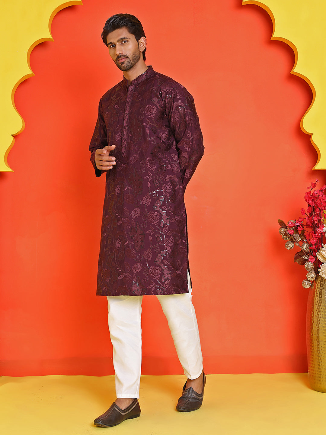 Embroidered Kurta Set For Men ( JOKP P 5228 Purple )