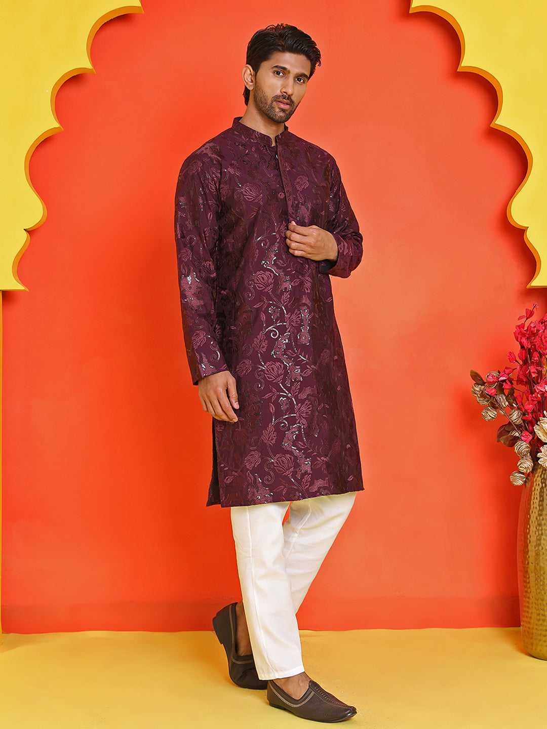 Embroidered Kurta Set For Men ( JOKP P 5228 Purple )