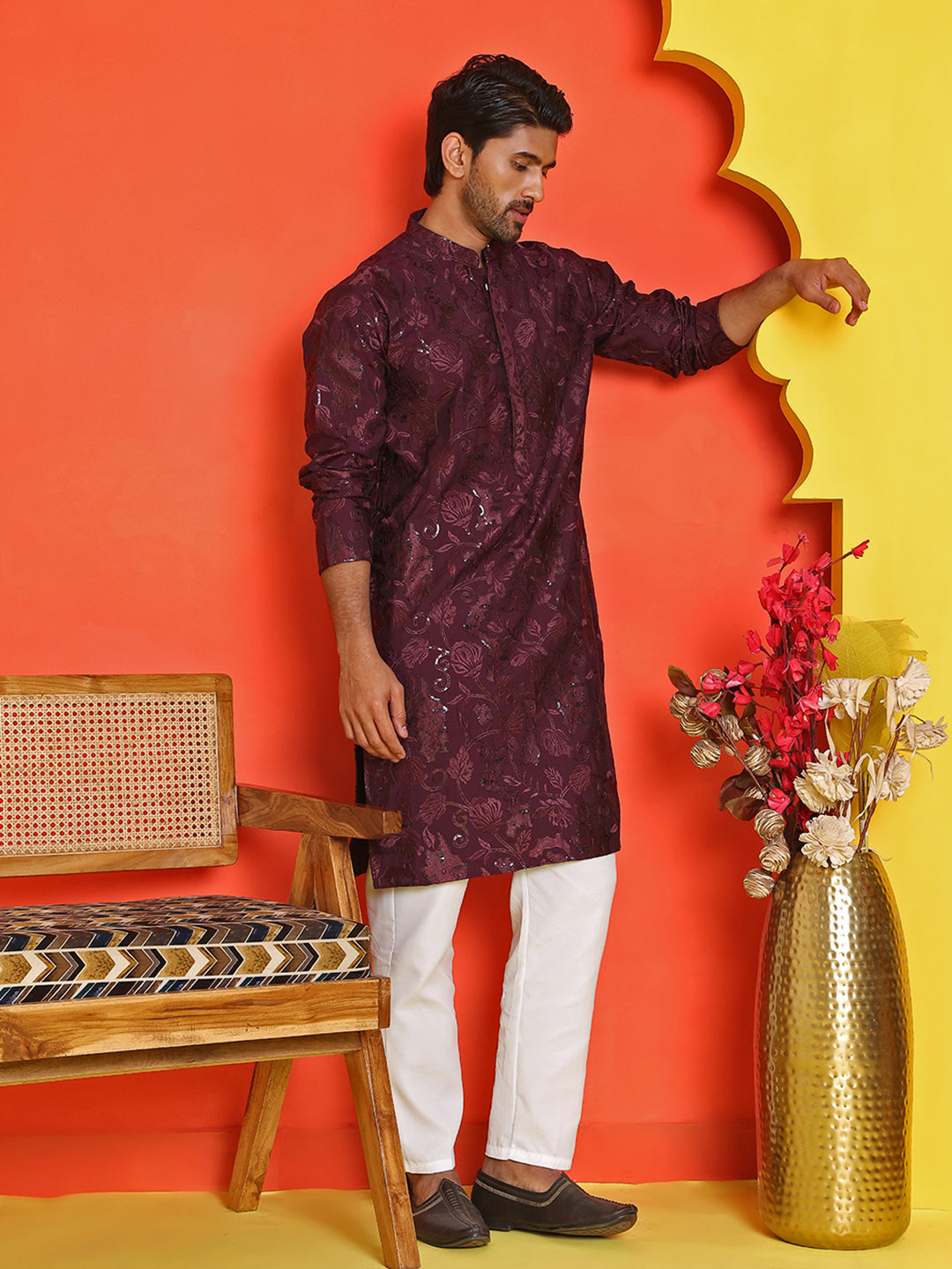 Embroidered Kurta Set For Men ( JOKP P 5228 Purple )