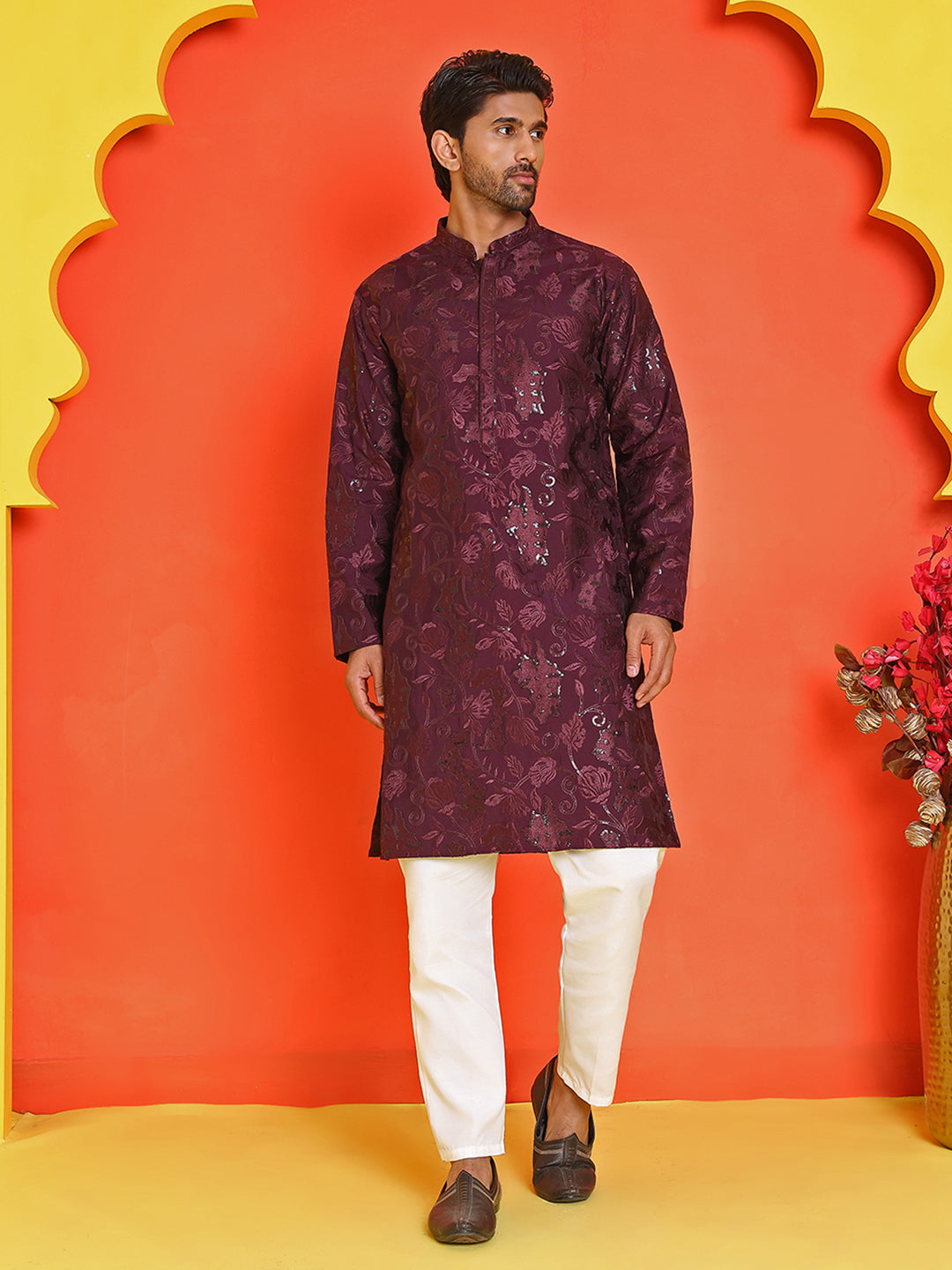 Embroidered Kurta Set For Men ( JOKP P 5228 Purple )