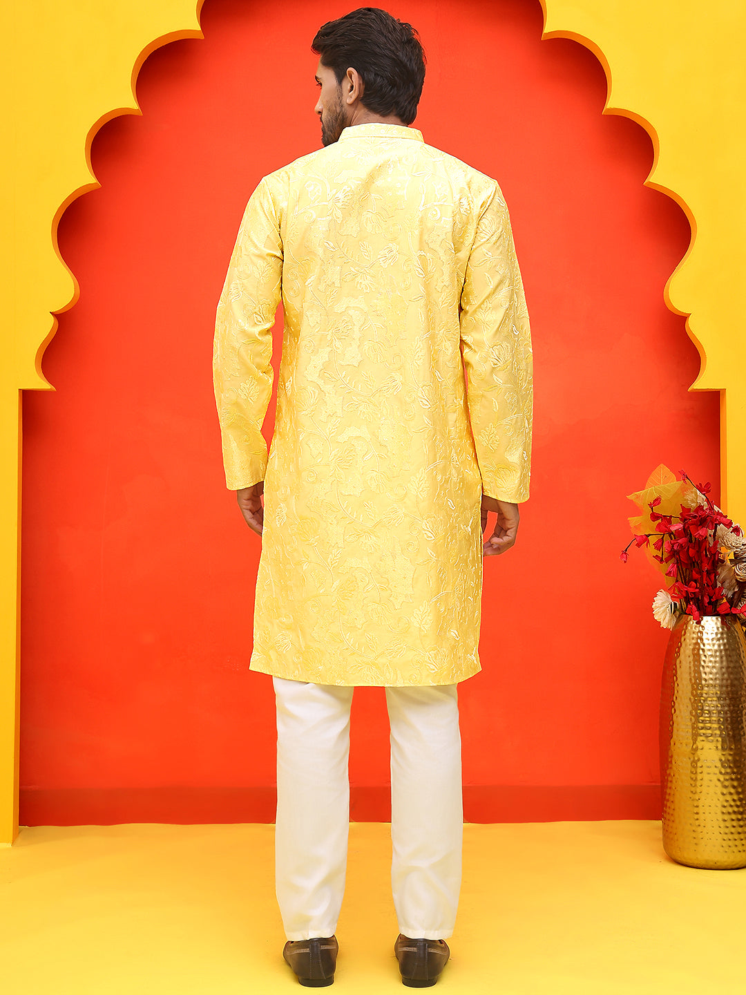 Embroidered Kurta Set For Men ( JOKP P 5228 Yellow )