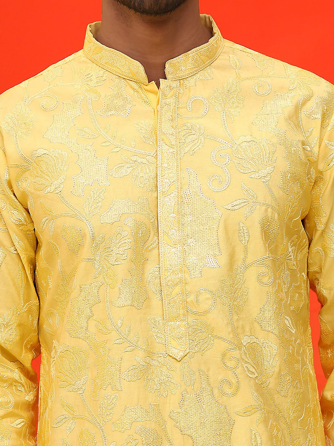 Embroidered Kurta Set For Men ( JOKP P 5228 Yellow )