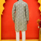 Men's Embroidered Kurta Pyjama ( JOKP P 5229 Pista )