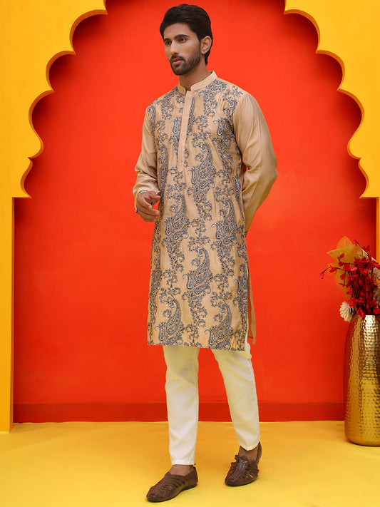 Embroidered & Sequins Kurta Set For Men ( JOKP P 5230 Beige )