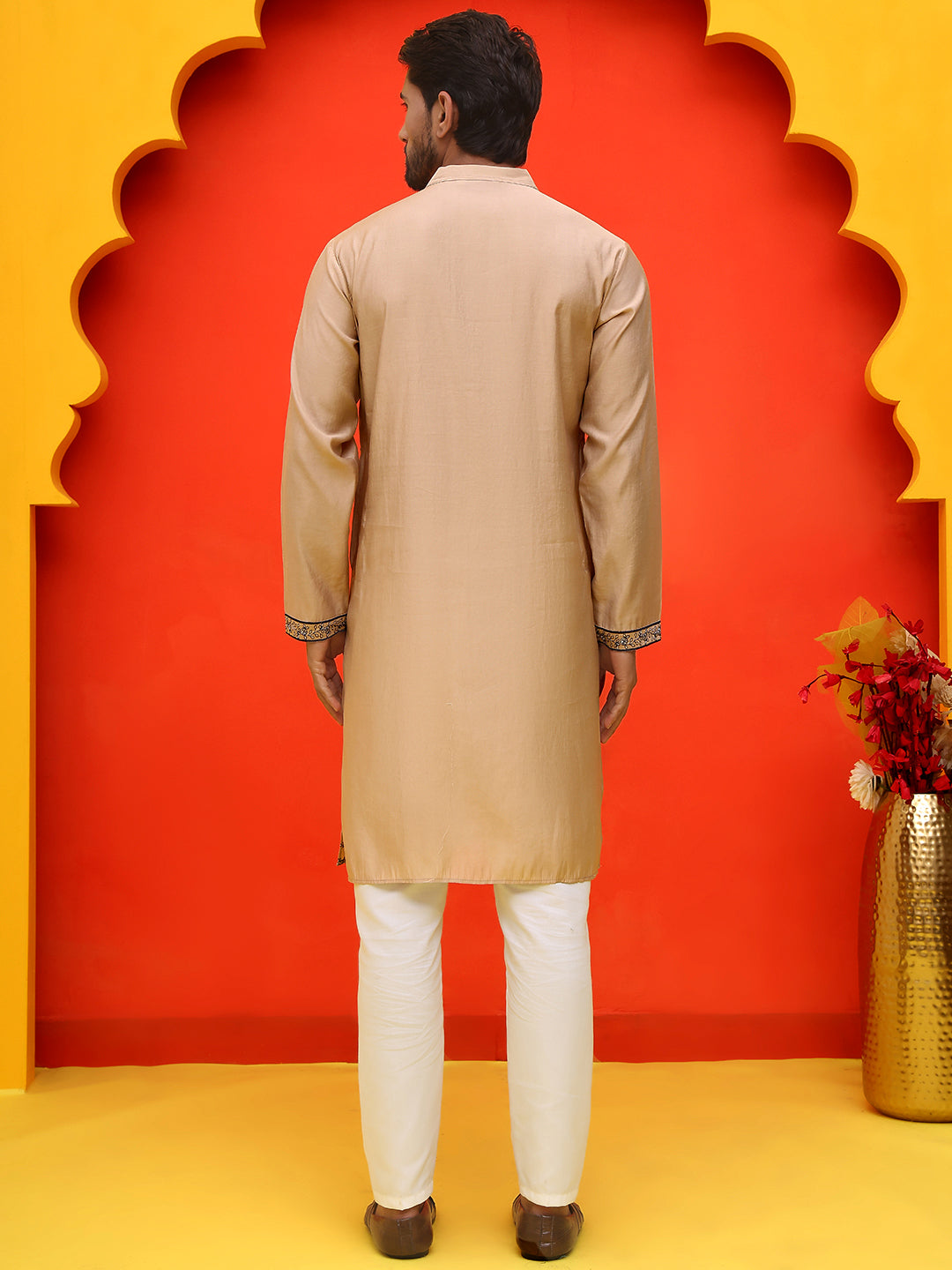 Embroidered & Sequins Kurta Set For Men ( JOKP P 5230 Beige )