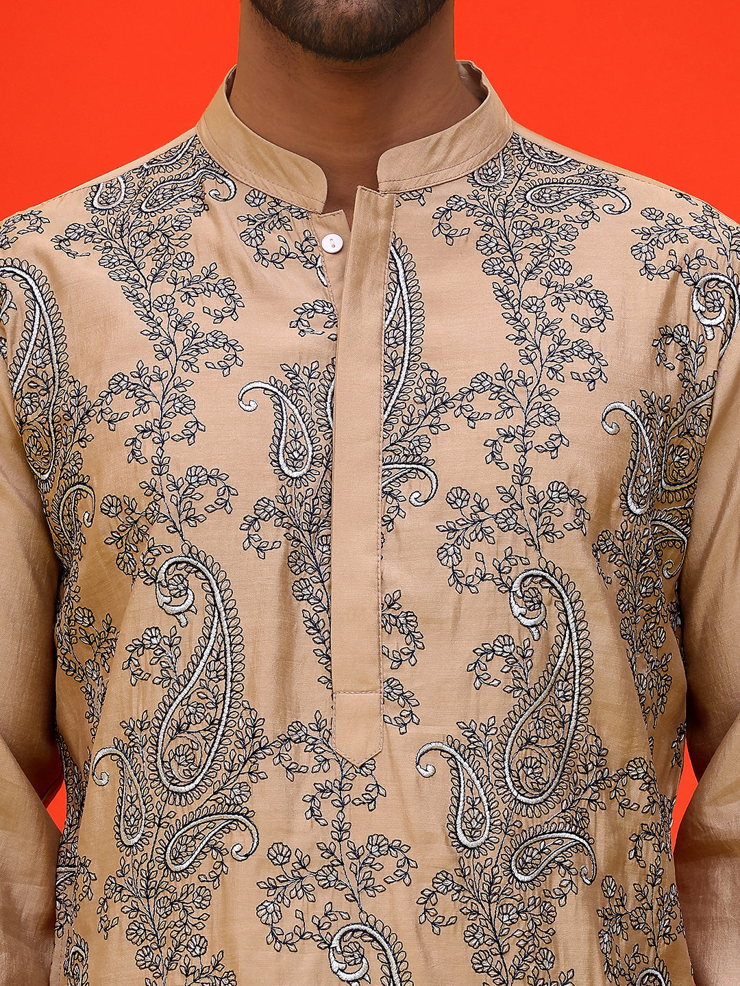Embroidered & Sequins Kurta Set For Men ( JOKP P 5230 Beige )