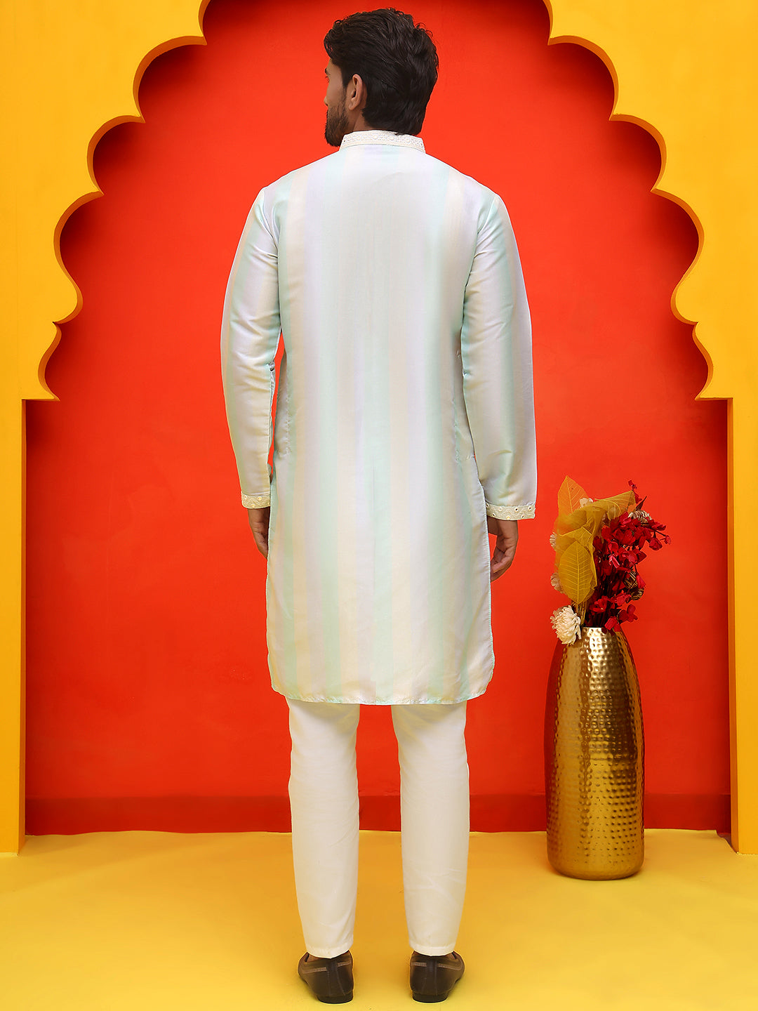 Embroidered and mirror work straight Kurta Set For Men, ( JOKP P 5231 Multi )