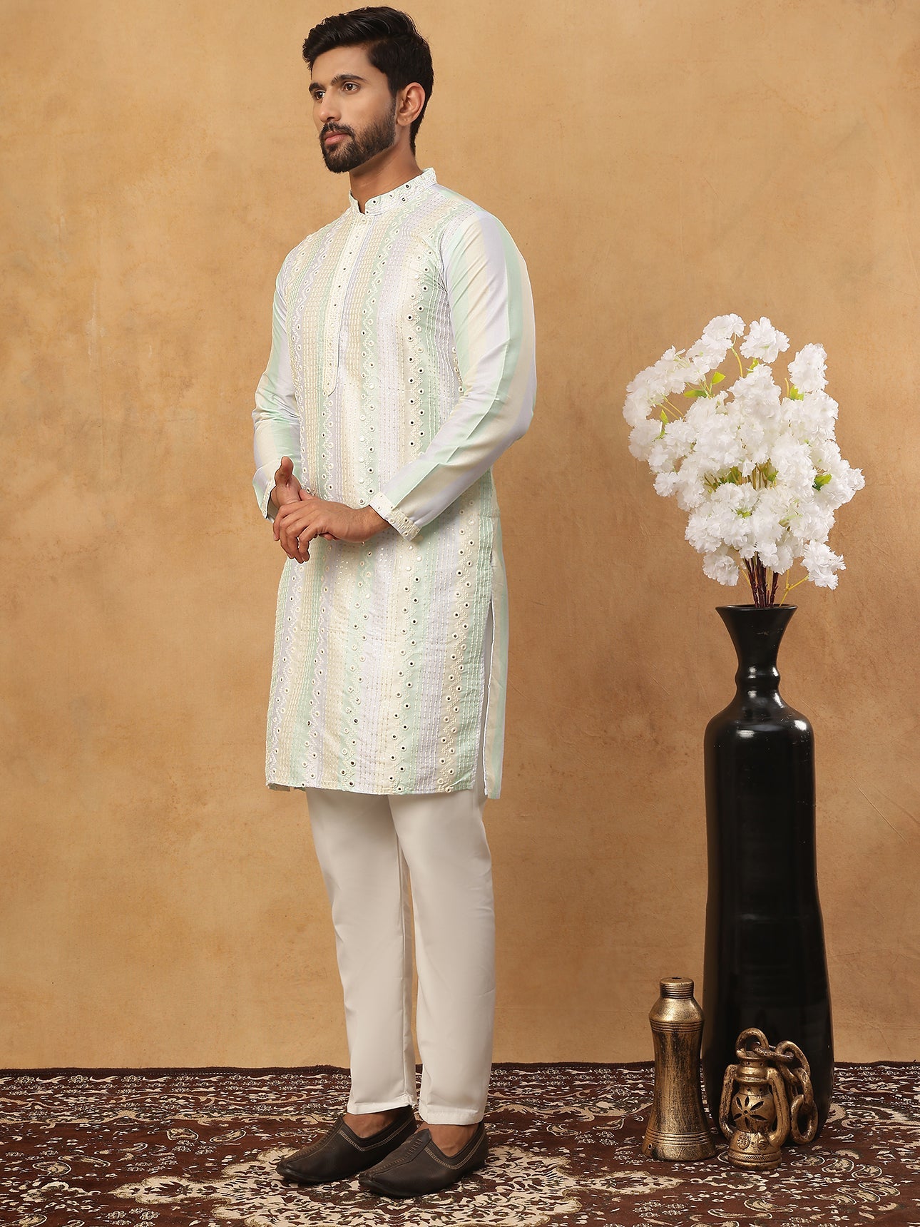 Embroidered and mirror work straight Kurta Set For Men, (JOKP 5231 Multi ) [FF] [D-2]