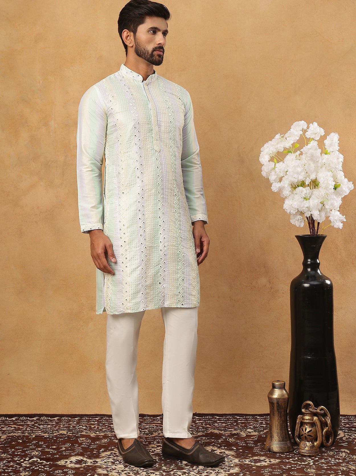 Embroidered and mirror work straight Kurta Set For Men, (JOKP 5231 Multi ) [FF] [D-2]