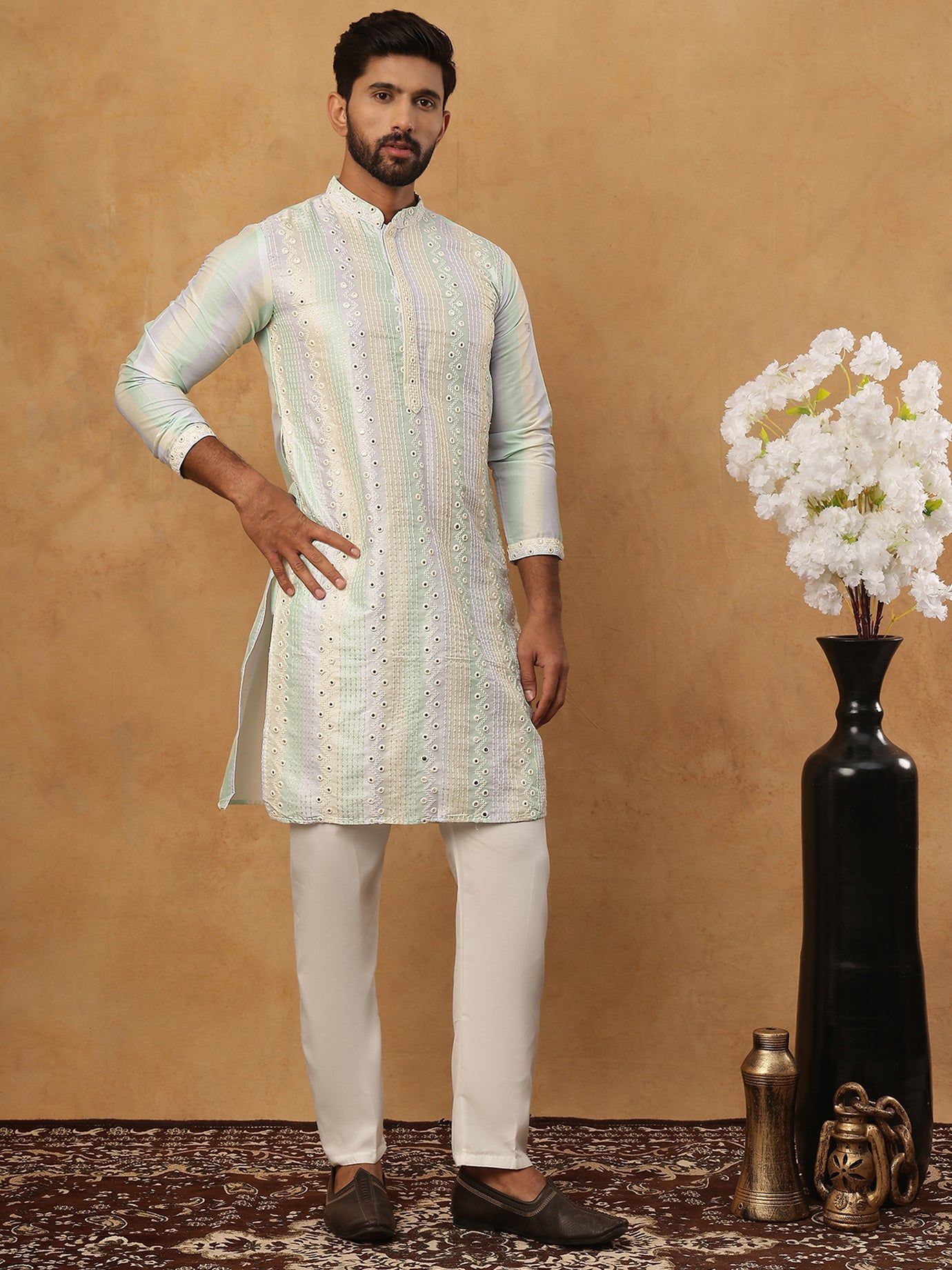 Embroidered and mirror work straight Kurta Set For Men, (JOKP 5231 Multi ) [FF] [D-2]