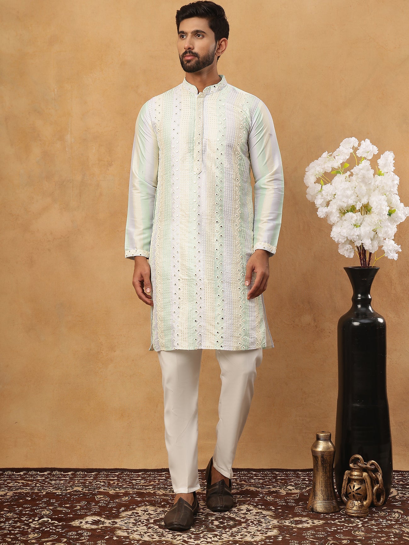 Embroidered and mirror work straight Kurta Set For Men, (JOKP 5231 Multi ) [FF] [D-2]