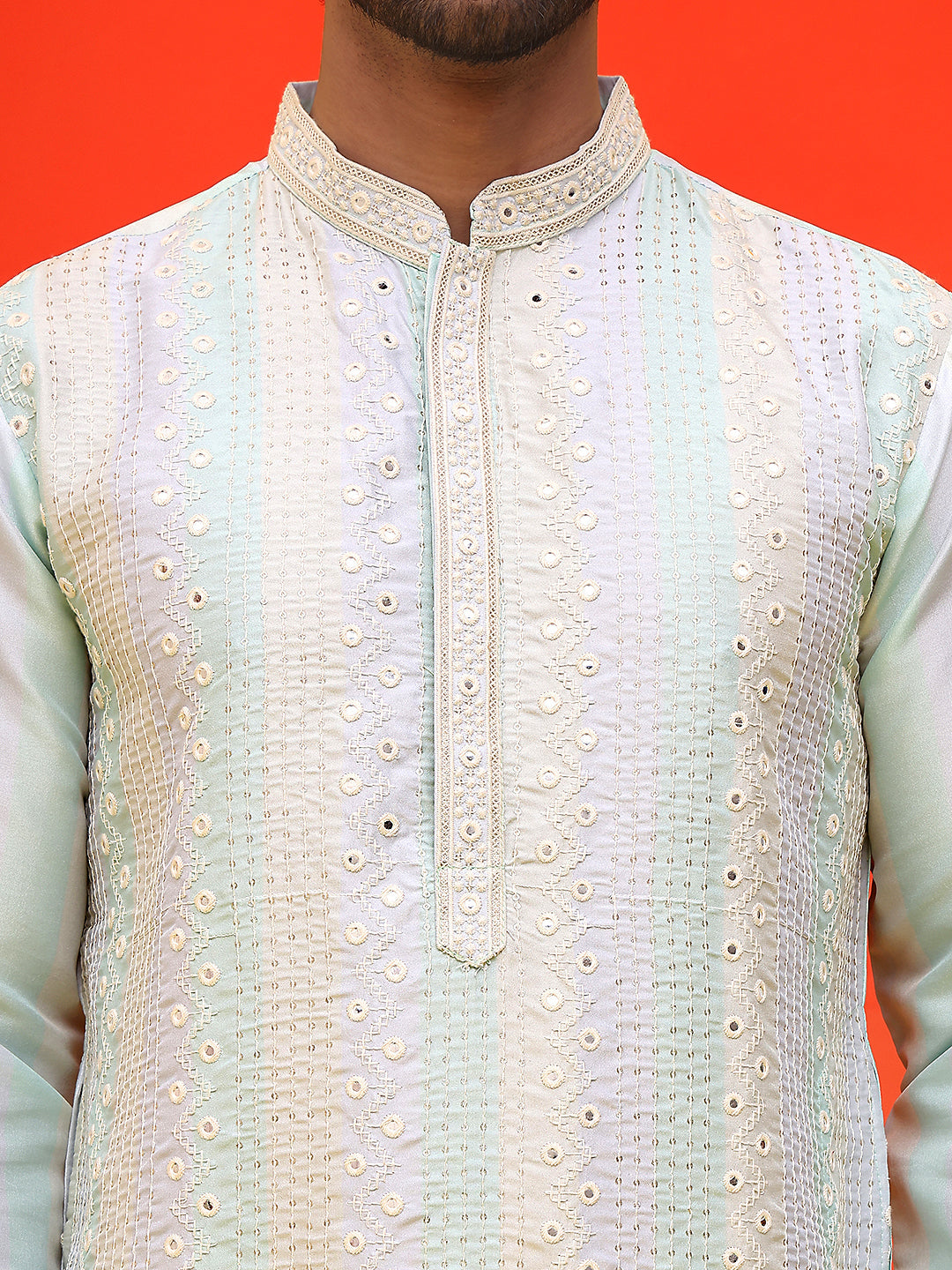 Embroidered and mirror work straight Kurta Set For Men, ( JOKP P 5231 Multi )