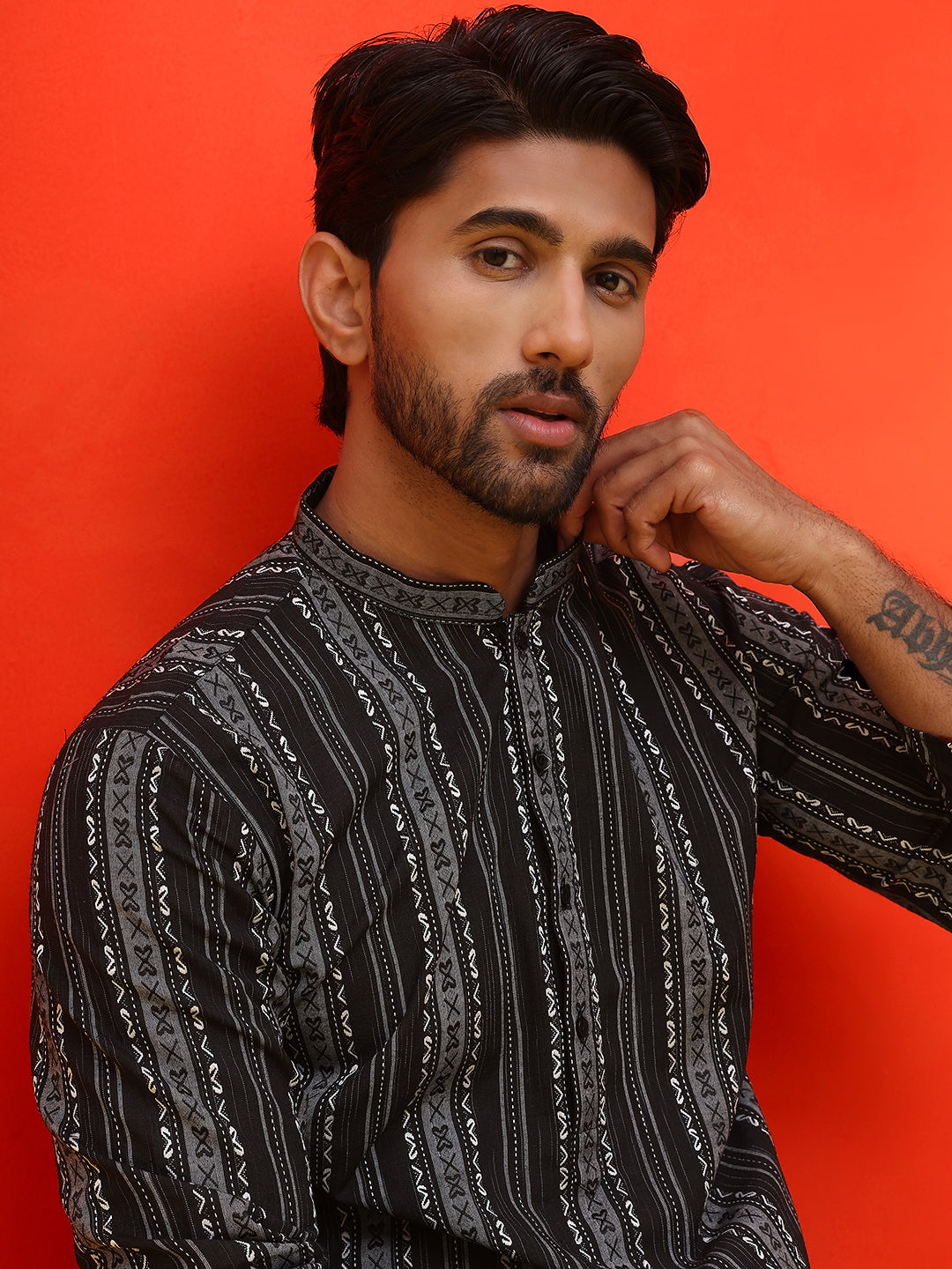 Self Design Cotton Straight Kurta Set ( JOKP P 5232 Black )