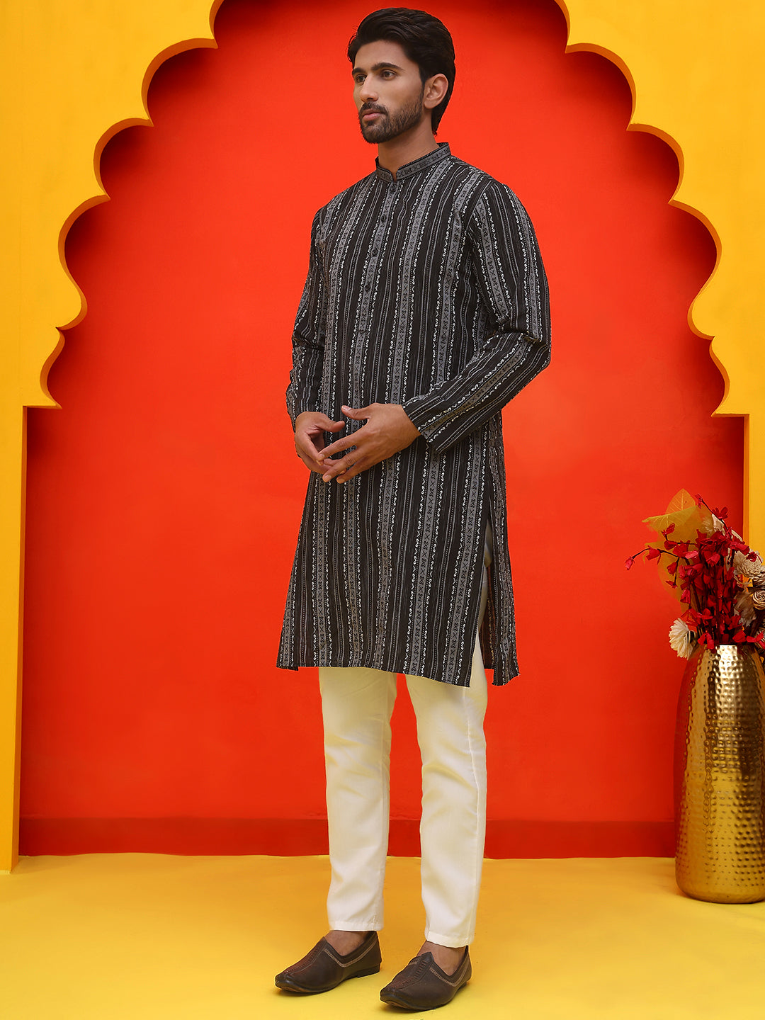 Self Design Cotton Straight Kurta Set ( JOKP P 5232 Black )