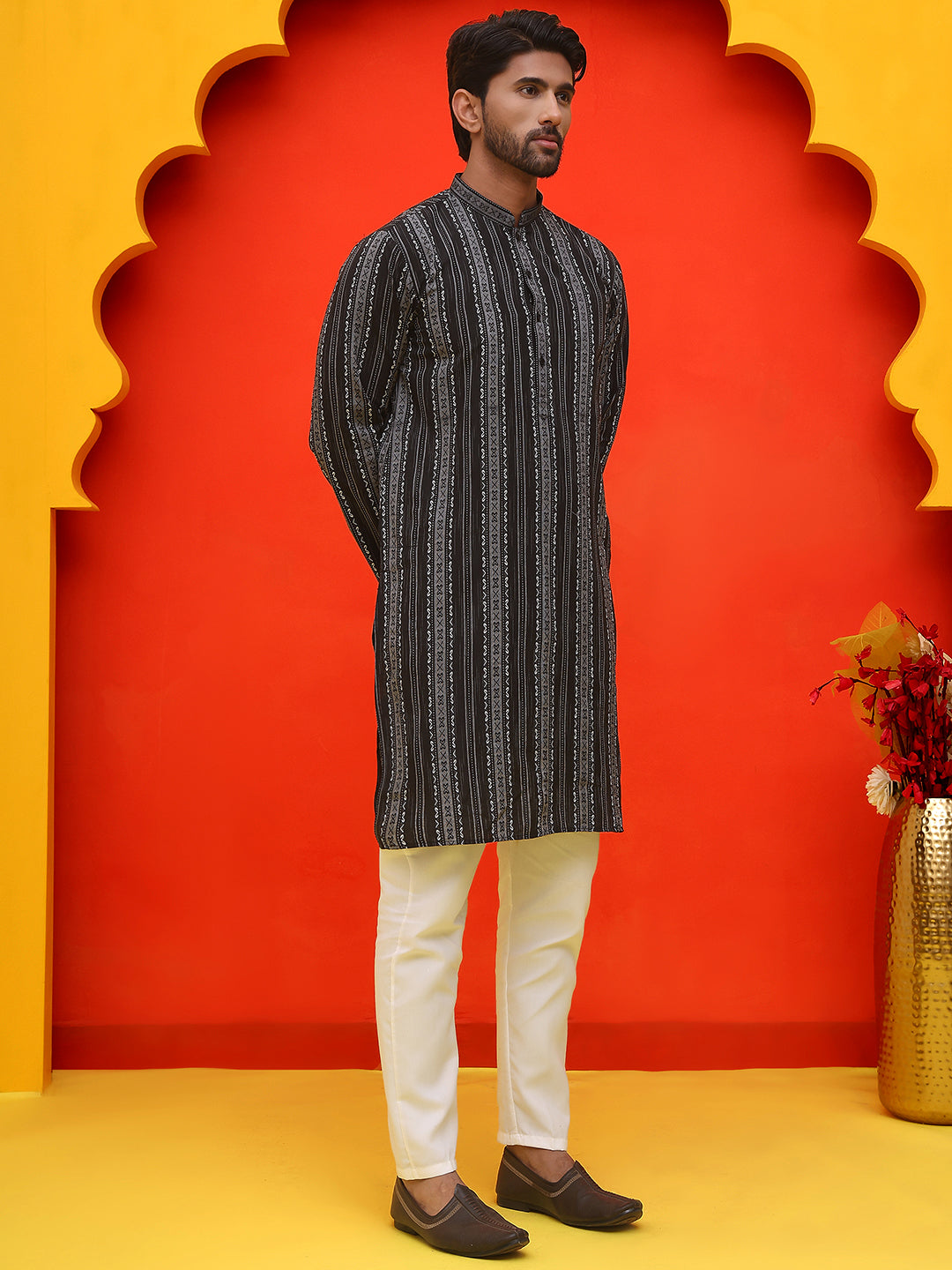 Self Design Cotton Straight Kurta Set ( JOKP P 5232 Black )
