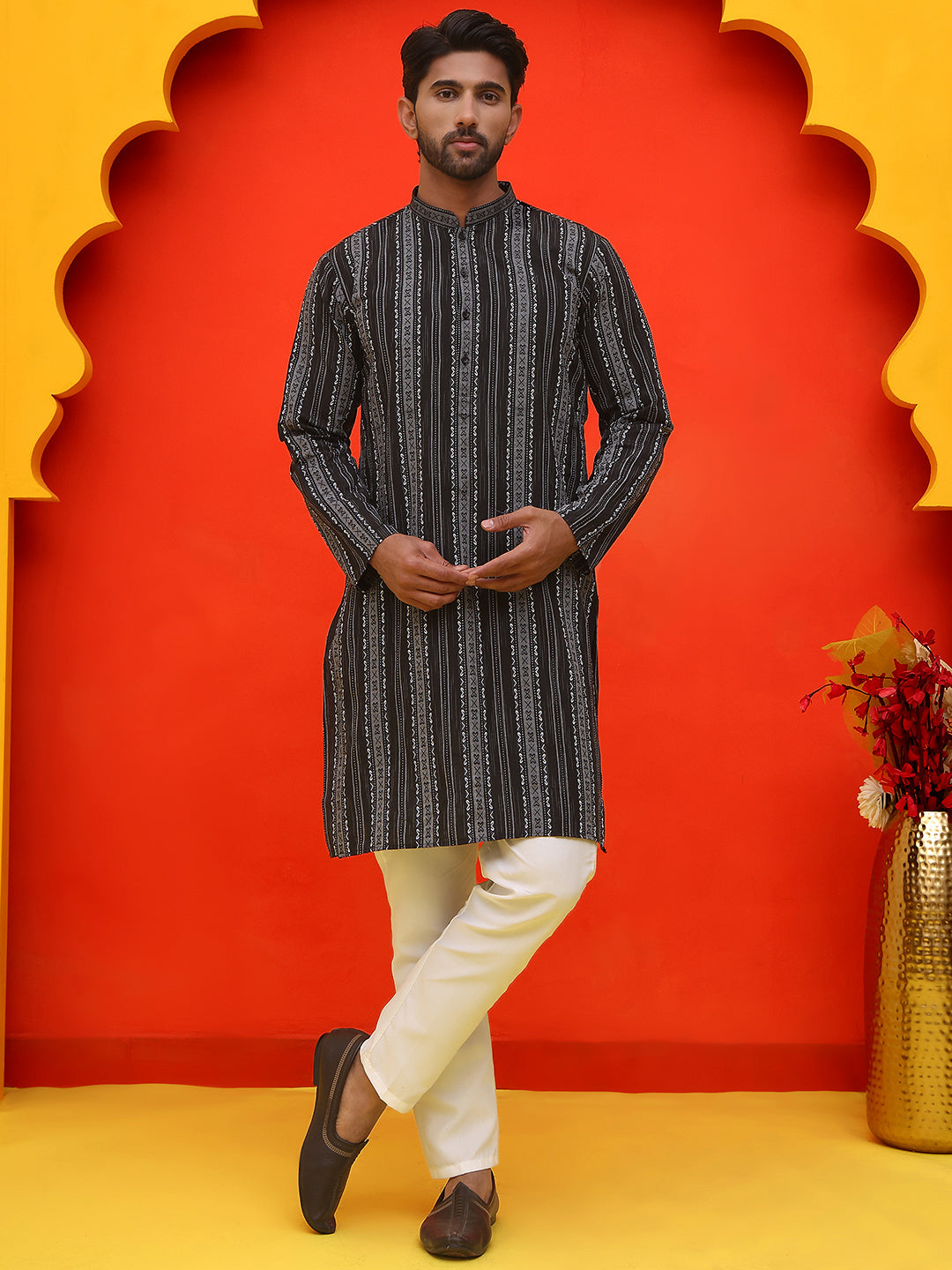 Self Design Cotton Straight Kurta Set ( JOKP P 5232 Black )