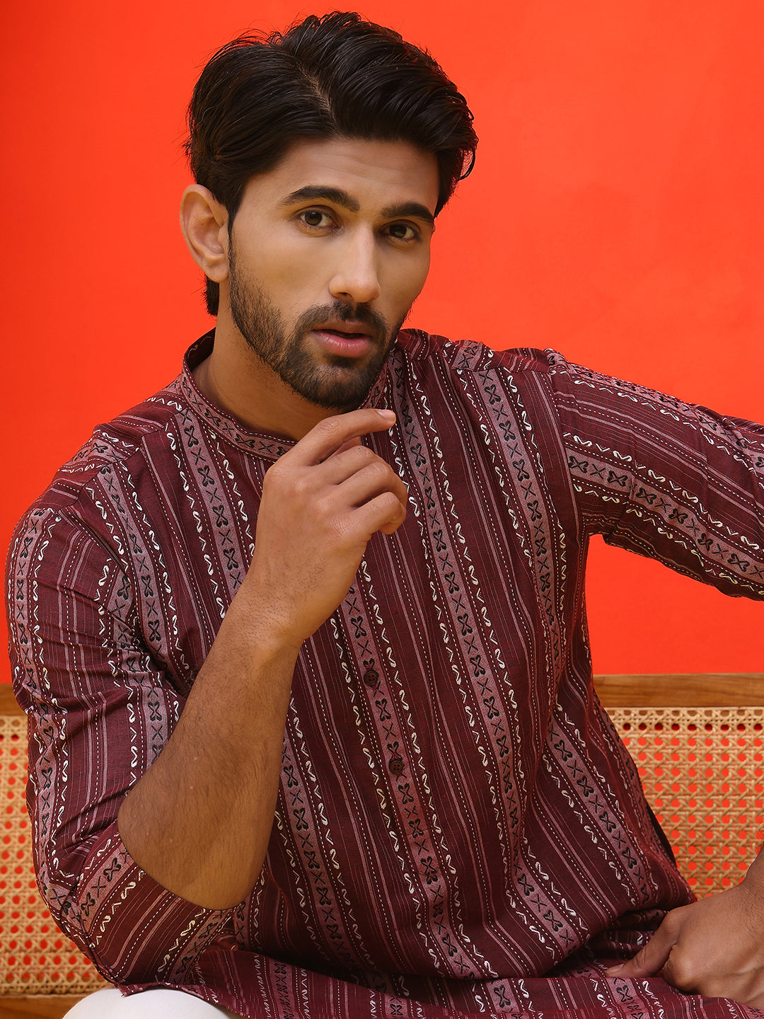 Self Design Cotton Straight Kurta Set ( JOKP P 5232 Maroon )