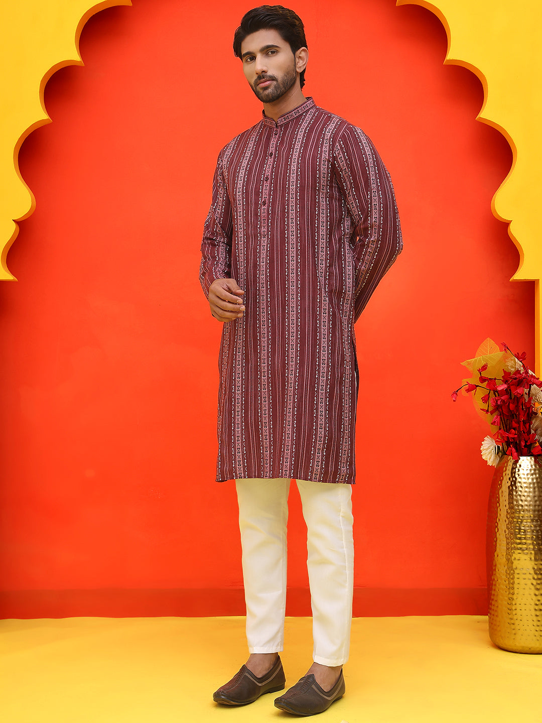 Self Design Cotton Straight Kurta Set ( JOKP P 5232 Maroon )