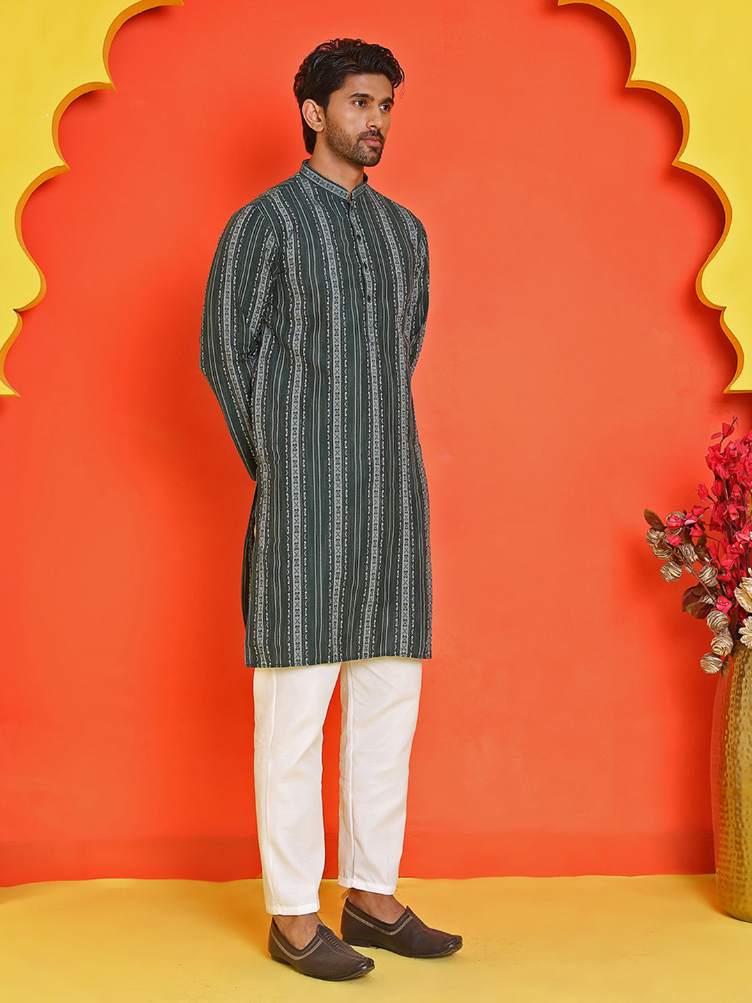 Self Design Cotton Straight Kurta Set ( JOKP P 5232 Olive )