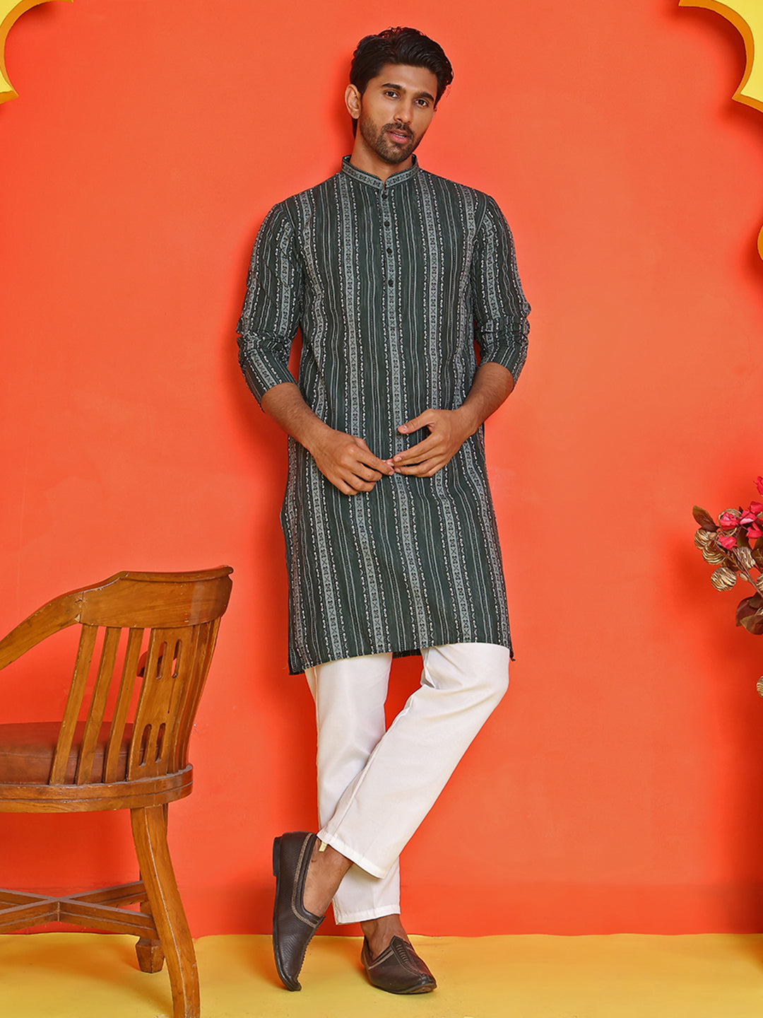 Self Design Cotton Straight Kurta Set ( JOKP P 5232 Olive )