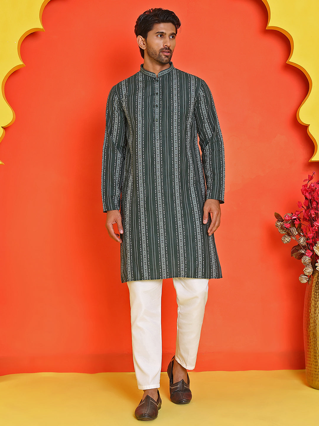 Self Design Cotton Straight Kurta Set ( JOKP P 5232 Olive )