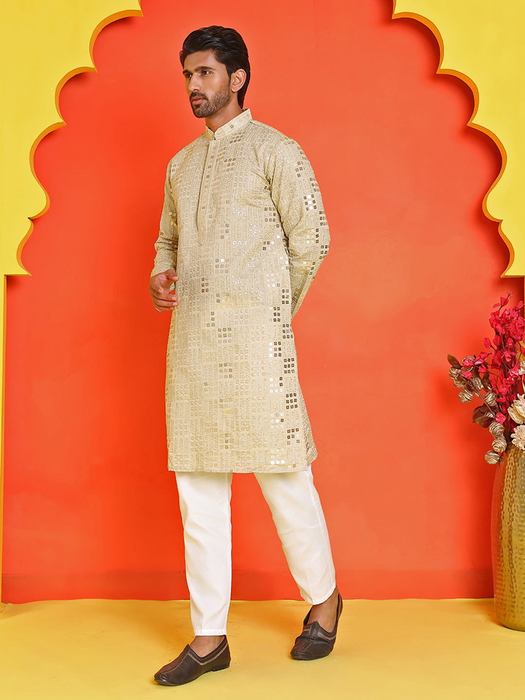 Embroidered & Sequins Kurta Pyjama ( JOKP P 5233 Pista )